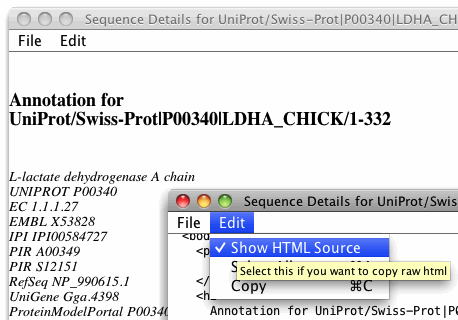 Sequence Annotation is displayed as HTML in a report window
