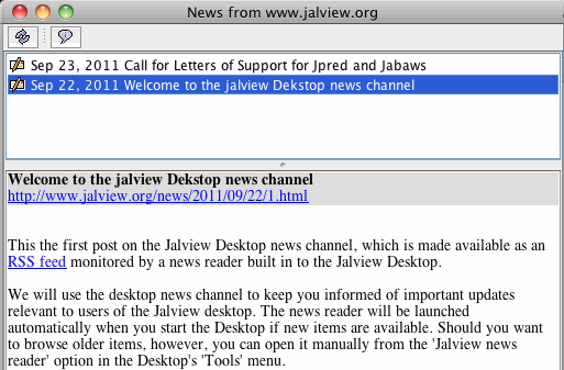 Snapshot of the Jalview Desktop's RSS reader
