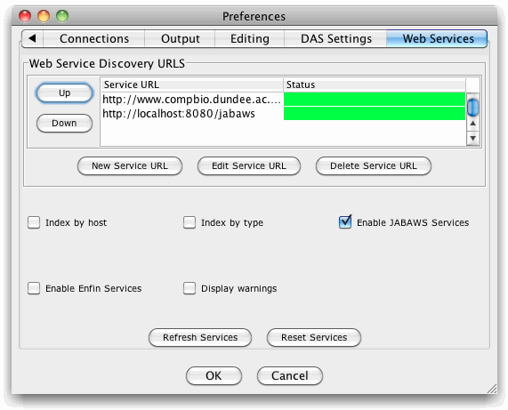 Web Services Preferences Panel