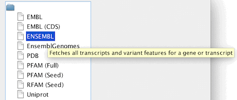 Database selection dialog for fetching sequences (introduced in Jalview 2.8)