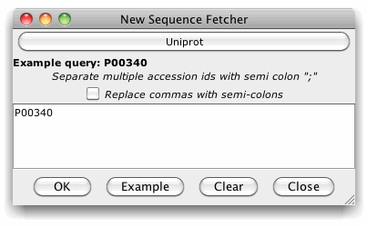 The Jalview Sequence Fetcher Dialog Box